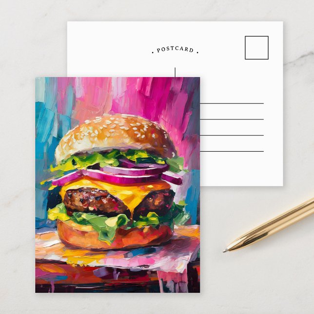 Carte Postale Cheeseburger coloré Art Abstrait moderne (Créateur téléchargé)