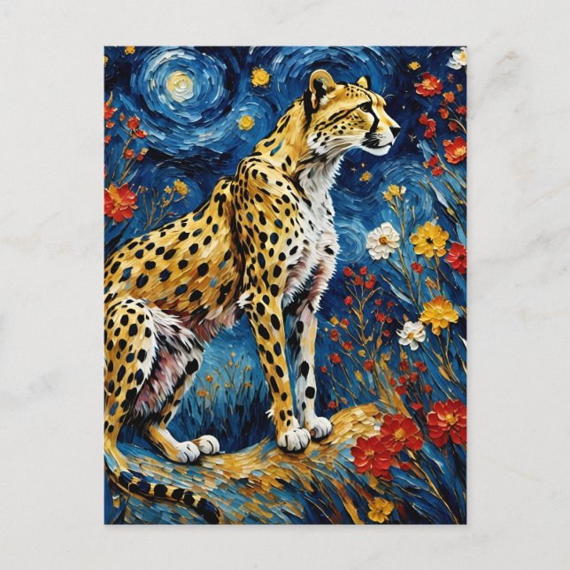 Carte Postale Cheetah aux fleurs (Devant)