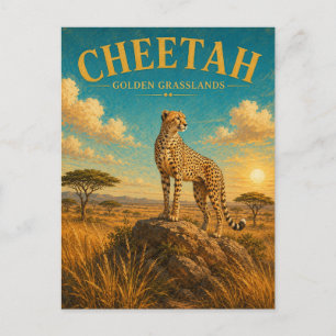 Carte Postale Cheetah Golden Grasslands Aquarelle GeoSaga