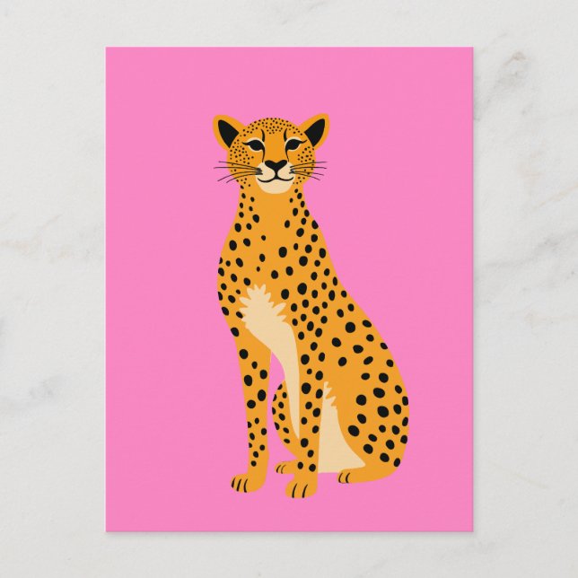 Carte Postale Cheetah minimaliste en rose (Devant)