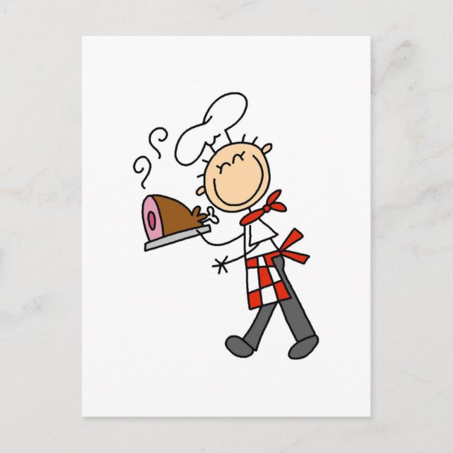 Carte Postale Chef avec T-shirts et cadeaux de jambon cuits (Devant)