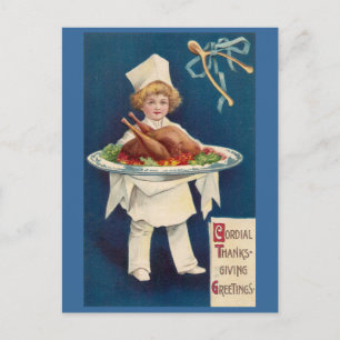 Carte Postale Chef avec Turquie sur Platter et Wishbone