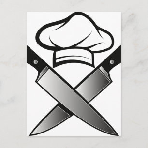 Carte Postale Chef Casquette et couteaux