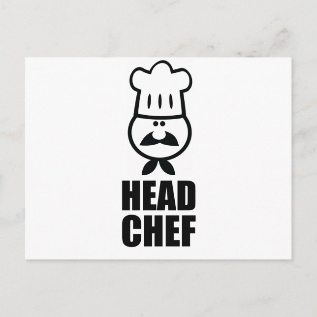 Carte Postale Chef cuisinier face & casquette noir design (Devant)