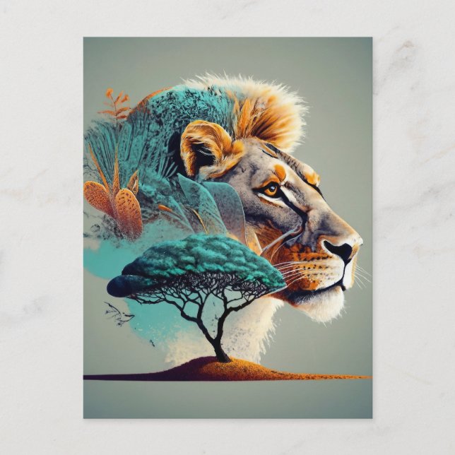 Carte Postale Chef de lion Safari Africain (Devant)