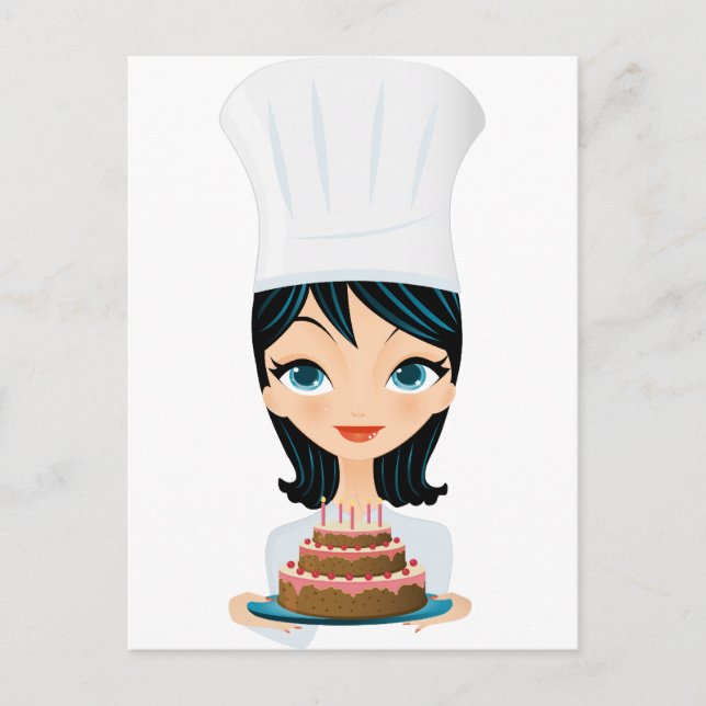 Carte Postale Chef femme gâteau d'anniversaire (Devant)