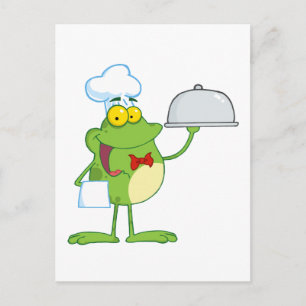 Carte Postale Chef Mascotte De Grenouille Servant De La Nourritu