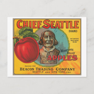 Carte Postale Chef Seattle Brand Apples Vintage Étiquette Crate