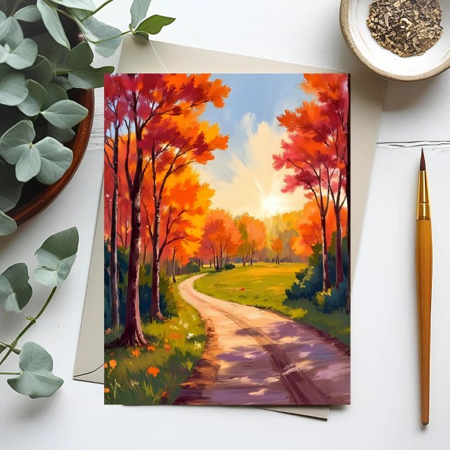 Carte Postale Chemin d'Automne | Paysage Naturel de Feuillage Ro (Créateur téléchargé)