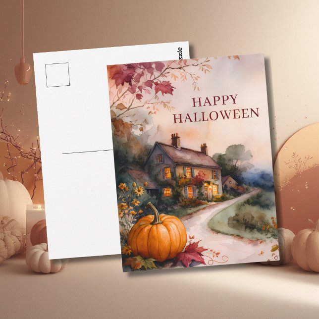 Carte Postale Chemin de citrouille cosy Halloween (Créateur téléchargé)