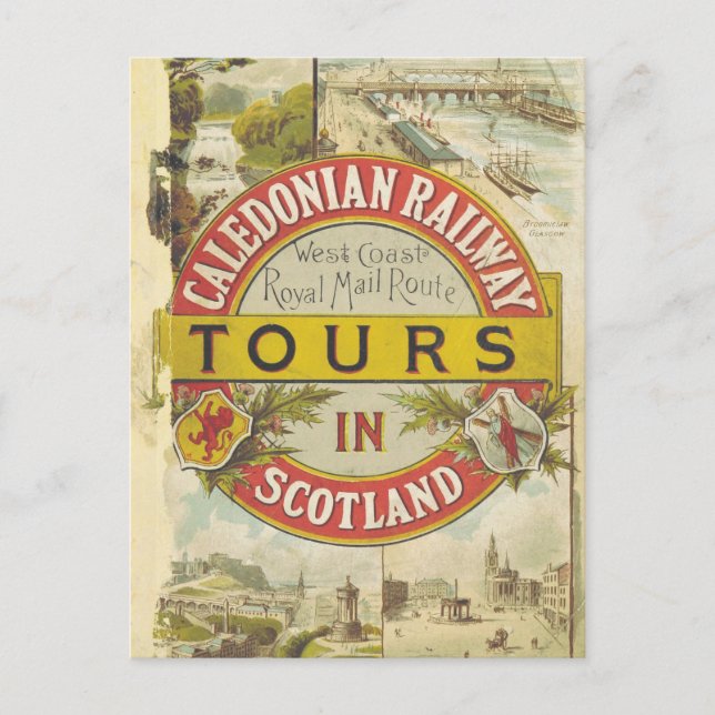Carte Postale Chemin de fer Caledonian. Visites en Ecosse. (Devant)