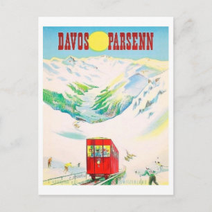 Carte Postale Chemin de fer Davos Parsenn, train rouge, voyage v