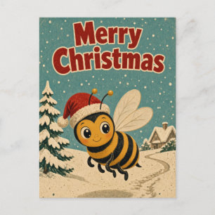 Carte Postale Chemin de neige d'abeille Noël animal