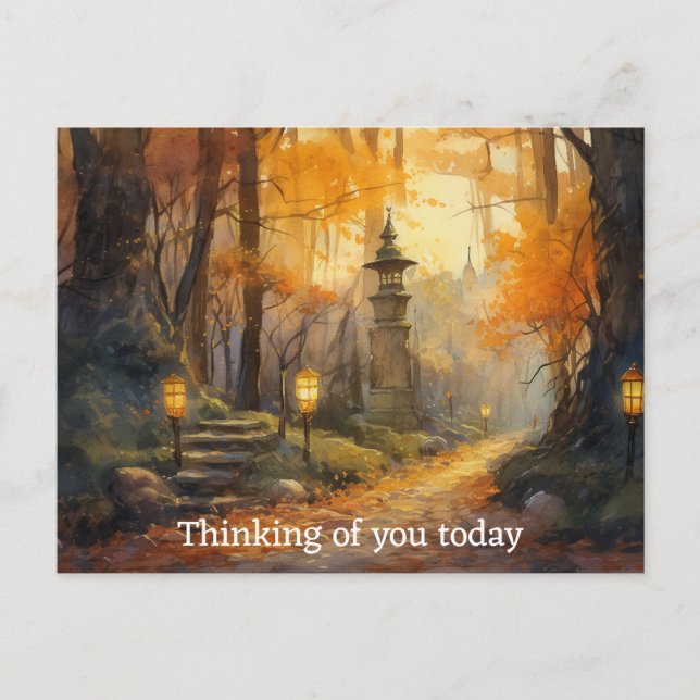 Carte Postale Chemin de sinueux à l'aquarelle à travers les bois (Devant)