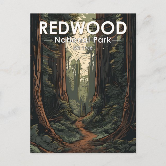 Carte Postale Chemin d'illustration du parc national Redwood Vin (Devant)