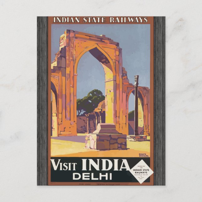 Carte Postale Chemins de fer de l'État indien Visite Inde Delhi, (Devant)