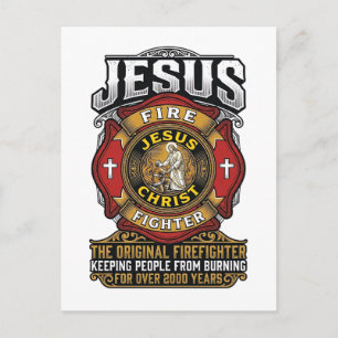Carte Postale Chemise de foi chrétienne vintage Jésus pompier
