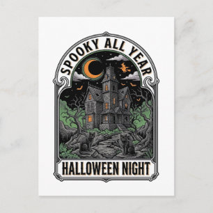 Carte Postale Chemise Maison Hantée Halloween Sorcière Vintage_1