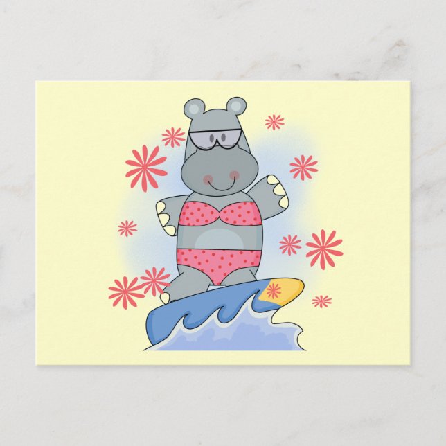 Carte Postale Chemises et cadeaux de surf hippo (Devant)