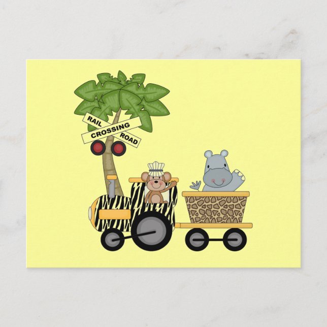 Carte Postale Chemises et cadeaux de train singe et hippo (Devant)