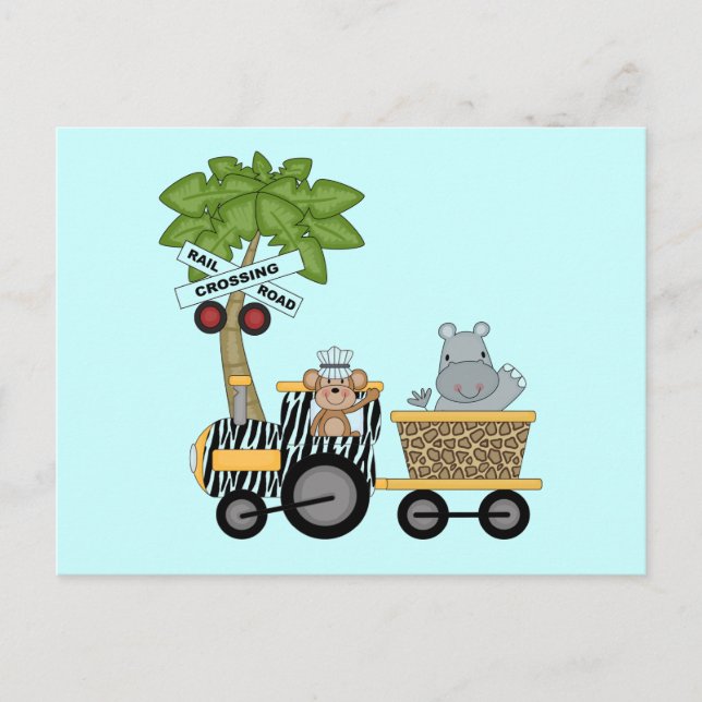 Carte Postale Chemises et cadeaux de train singe et hippo (Devant)