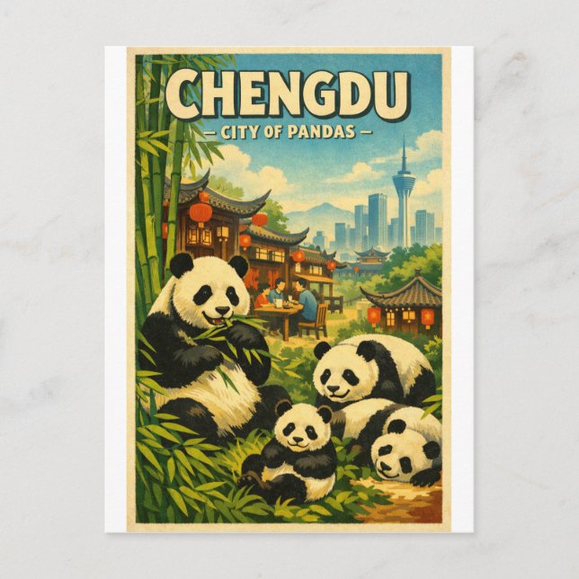 Carte Postale Chengdu, Chine, dans un classique rétro (Devant)