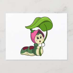 Carte Postale Chenille avec feuille