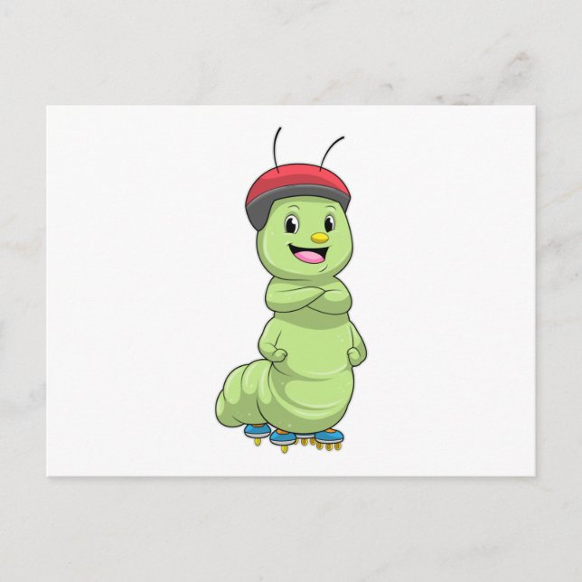 Carte Postale Chenille comme patineur en ligne avec des patins à (Devant)