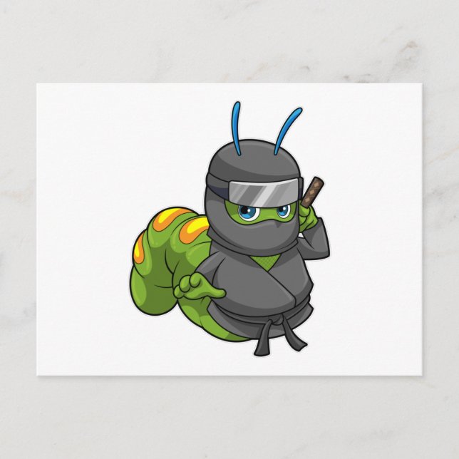 Carte Postale Chenille en ninja avec épée (Devant)