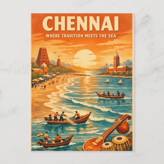 Carte Postale Chennai, en Inde, dans un classique rétro (Devant)