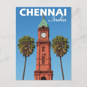 Carte Postale Chennai India Tour d'horloge rouge Icone