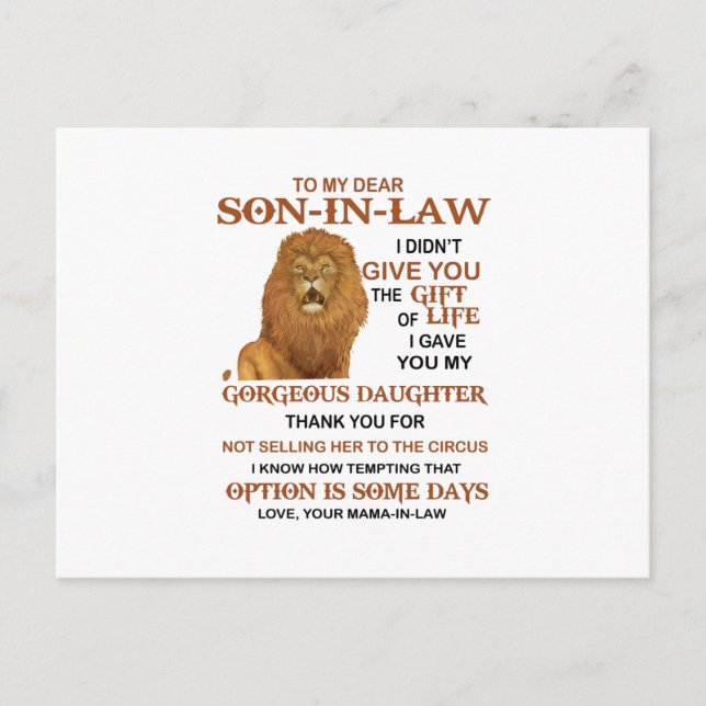 Carte Postale Cher Gendre Je Vous Ai Donné Ma Fille Magnifique (Devant)