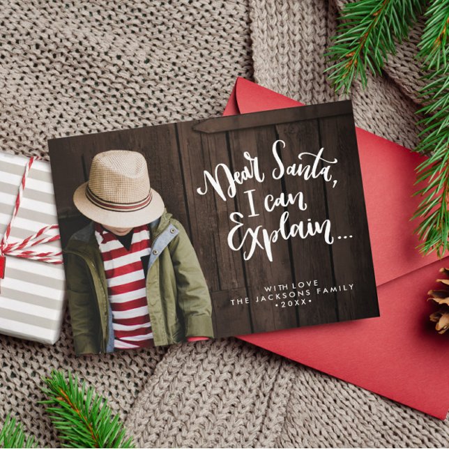 Carte Postale Cher Père Noël, je peux expliquer Funny Holiday Ph (Dear Santa I can Explain funny holiday postacard with full frame landscape foto and white overlay)