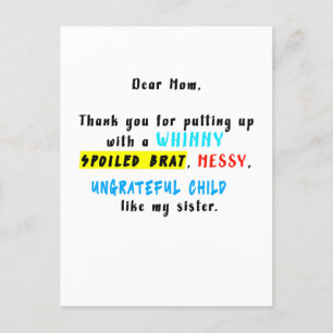 Carte Postale Chère Maman, Merci D'Avoir Mis Un Brat Gaché