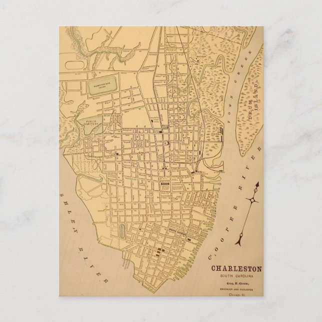 Carte Postale Cherleston SC Vintage Mapt Postcard (Devant)