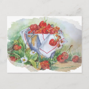 CARTE POSTALE CHERRIES ET STRAWBERRIES DANS UN BUCKET DE FER RUS