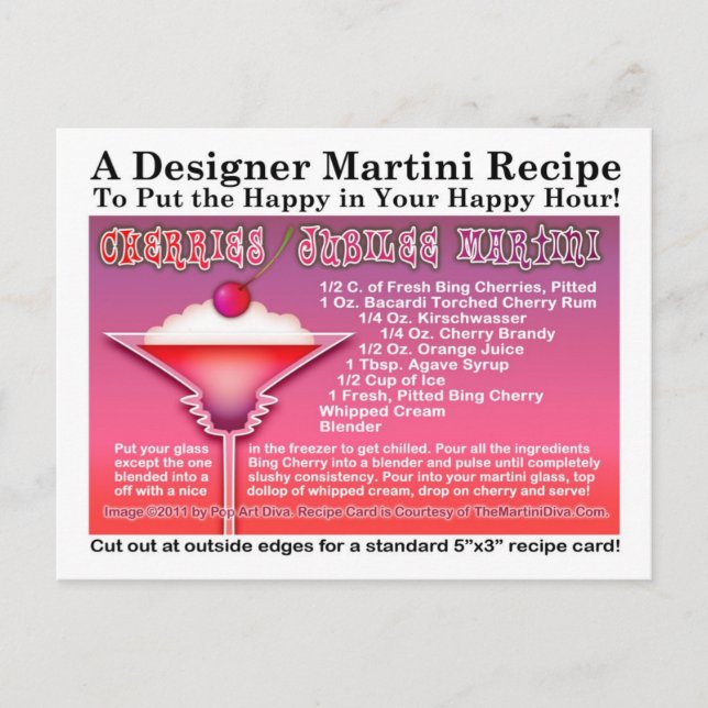 Carte postale Cherries Jubilee Martini Recette (Devant)