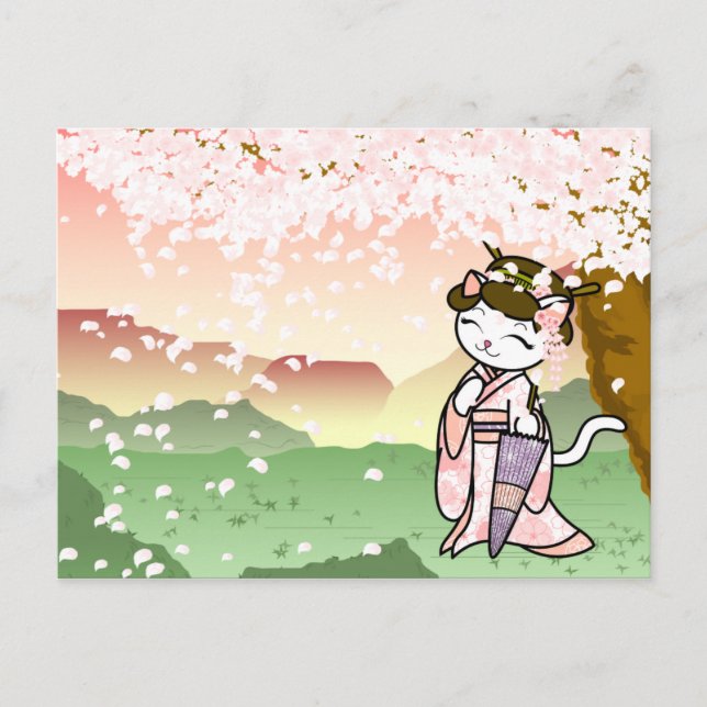Carte Postale Cherry Blossom Geisha Kitty (Devant)