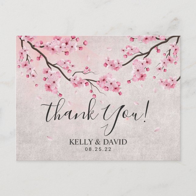 Carte Postale Cherry Blossom Printemps Floral Mariage Merci (Devant)
