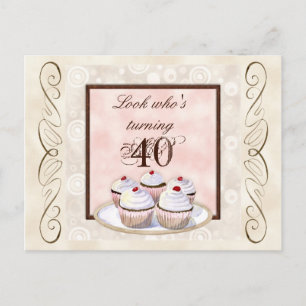 Carte Postale Cherry Cupcake 40e Anniversaire Fête Invitation