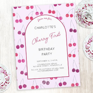 Carte Postale Cherry Pink Première fête d'anniversaire Invitatio