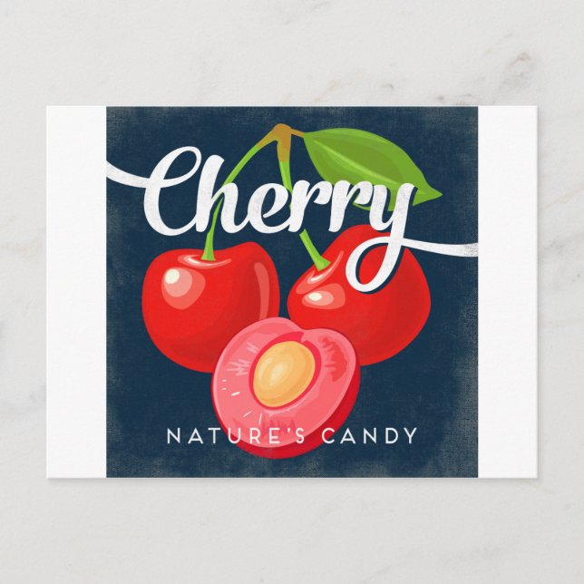 Carte Postale Cherry Vintage Fruit Étiquette Retro (Devant)