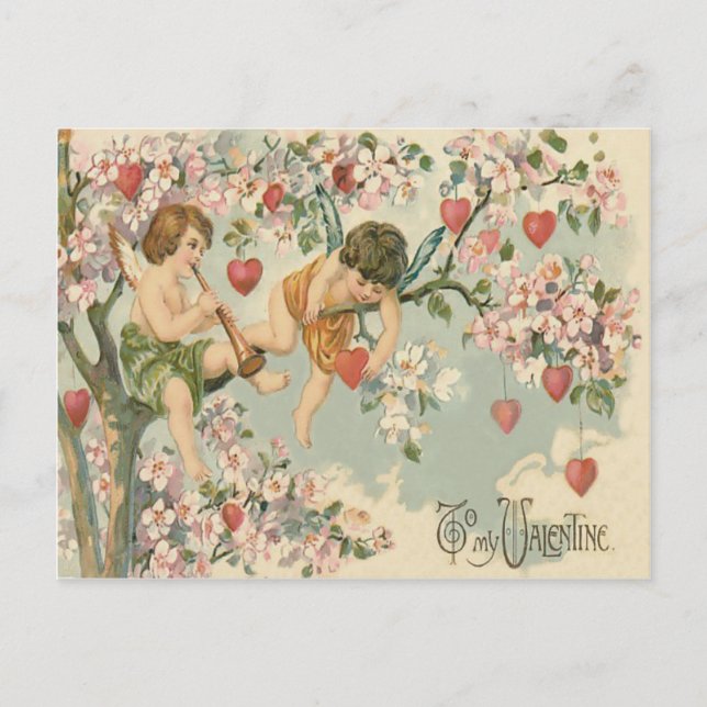 Carte Postale Cherub Flûte Cupide Magnolia Arbre Coeur (Devant)