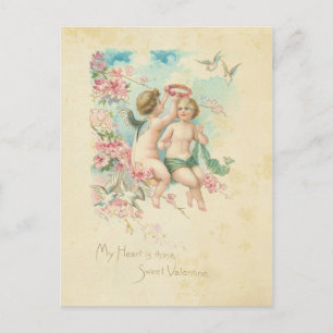 Carte Postale Cherub Valentines Jour Angel rose Vintage Février