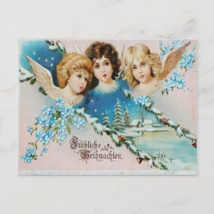 Carte Postale Chérubins Vintage sur Toit enneigé