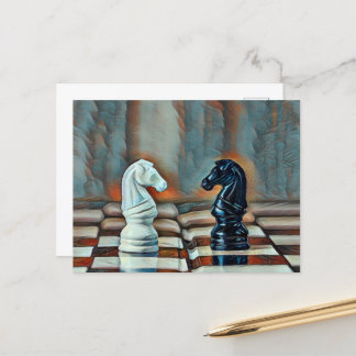 Carte Postale Chess Knights Chess Board Artistique Bleu, Orange