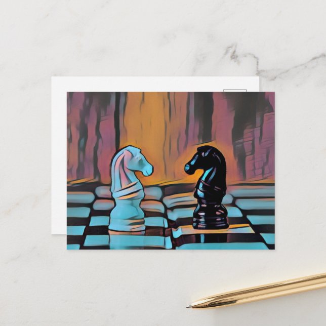 Carte Postale Chess Knights Chess Board Pop Art (Devant/Arrière en situation)