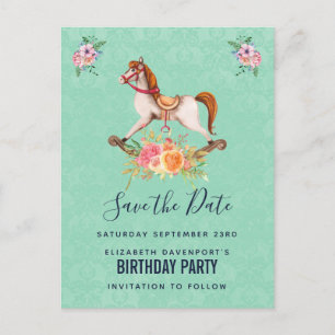 Carte Postale Cheval à bascule vintage avec fleurs Enregistrez l