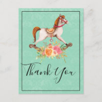 Cheval à bascule vintage et bouquet floral Merci