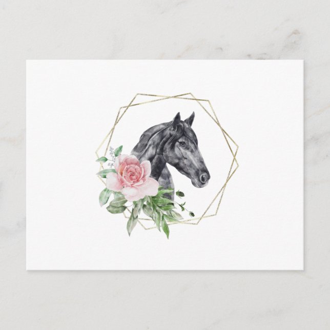 Carte Postale Cheval à fleurs aquarelle (Devant)